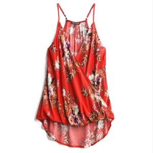 Pink Clover Red Printed Surplice Top
